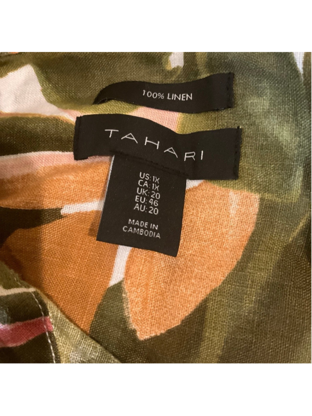 Tahari Linen Fall Floral Button Down Tunic Blouse Women’s 1X Roll Tab Sleeve - Picture 6 of 6